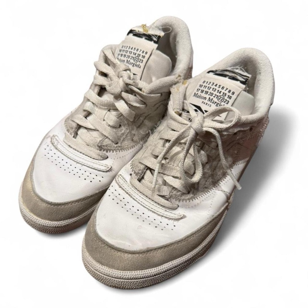 Maison Margiela x Reebok Club C Memory Of Distressed Leather Low Top Sneakers